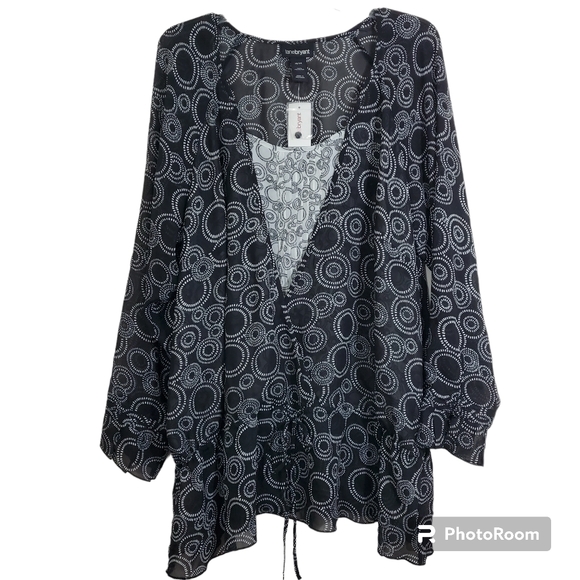 Lane Bryant Tops - Lane Bryant Black White Circle Print Semi Sheer Peplum Blouse NWT Size 18 - 20